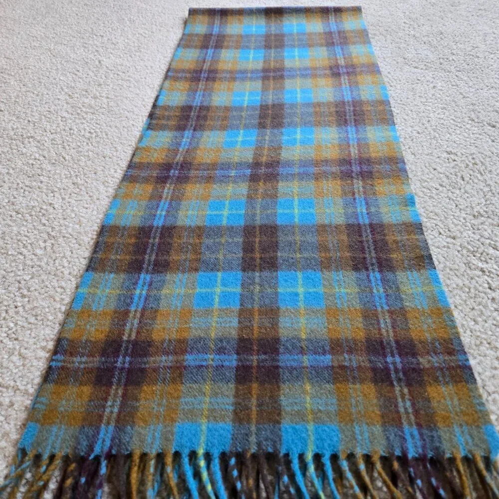 Plaid Cashmere Woven Scarf Blue Brown